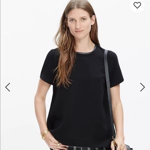 Leather-Trim Tailored Tee